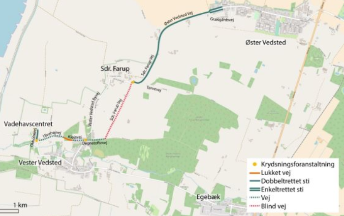 Kort over cykelstiforløb.